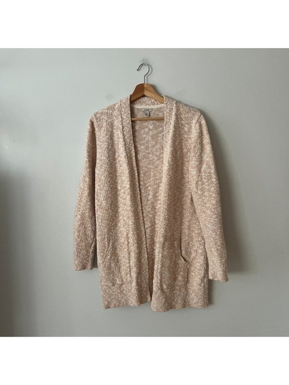L.L. Bean Cotton Ragg Open Front Cardigan Sweater Tan Women's Size XL